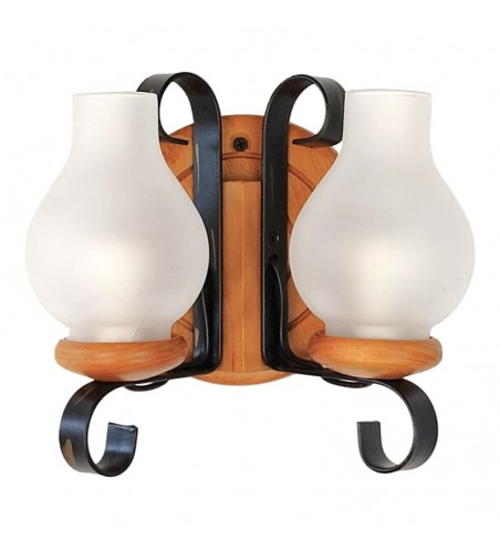 Aplica tip roata din lemn masiv 2 becuri - model rustic finisaj natur | EX-00121