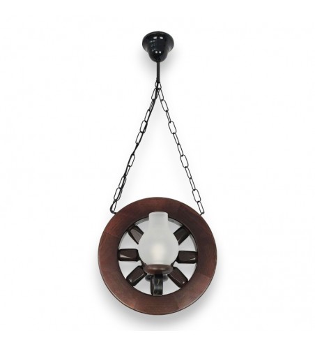 Lustra tip roata din lemn masiv 2 becuri - model rustic 30 cm finisaj wenge | EX-00095