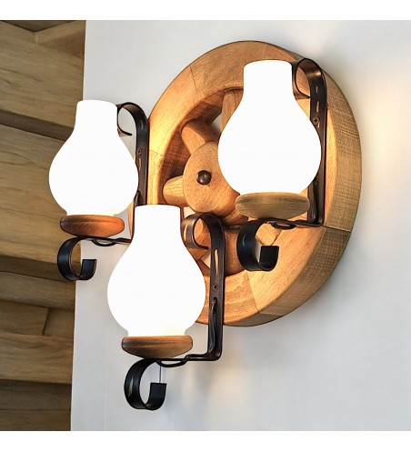 APLICA din lemn ROATA D30 3X E14 ANTIC EX-00255