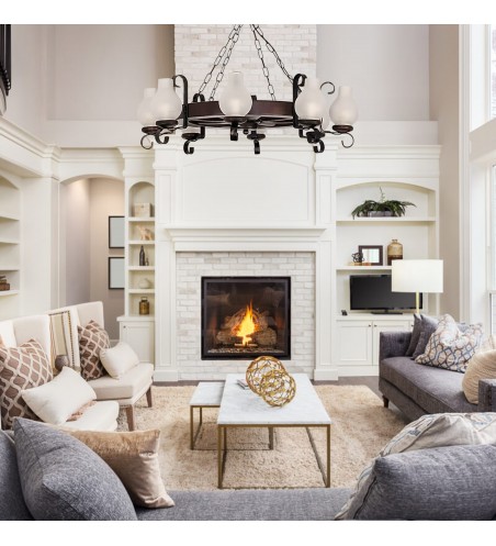 Lustra tip roata din lemn masiv 8 becuri - model rustic 50 cm finisaj wenge | EX-00094