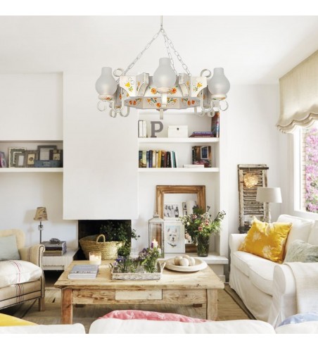 LUSTRA din lemn QUEEN  6X E14 ALB PICTAT EX-00651