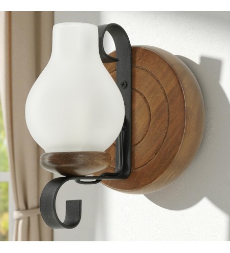 Aplica tip roata din lemn masiv 1 bec - model rustic finisaj nuc | EX-00104